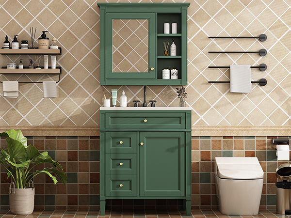 30'' Bathroom Vanity With Top Sink, Modern Bathroom Storage Cabinet With 2 Drawers And A Tip Out Drawer, Freestanding Vanity Set With Mirror Cabinet, Single Sink Bathroom Vanity Same As Sw000126Aaf