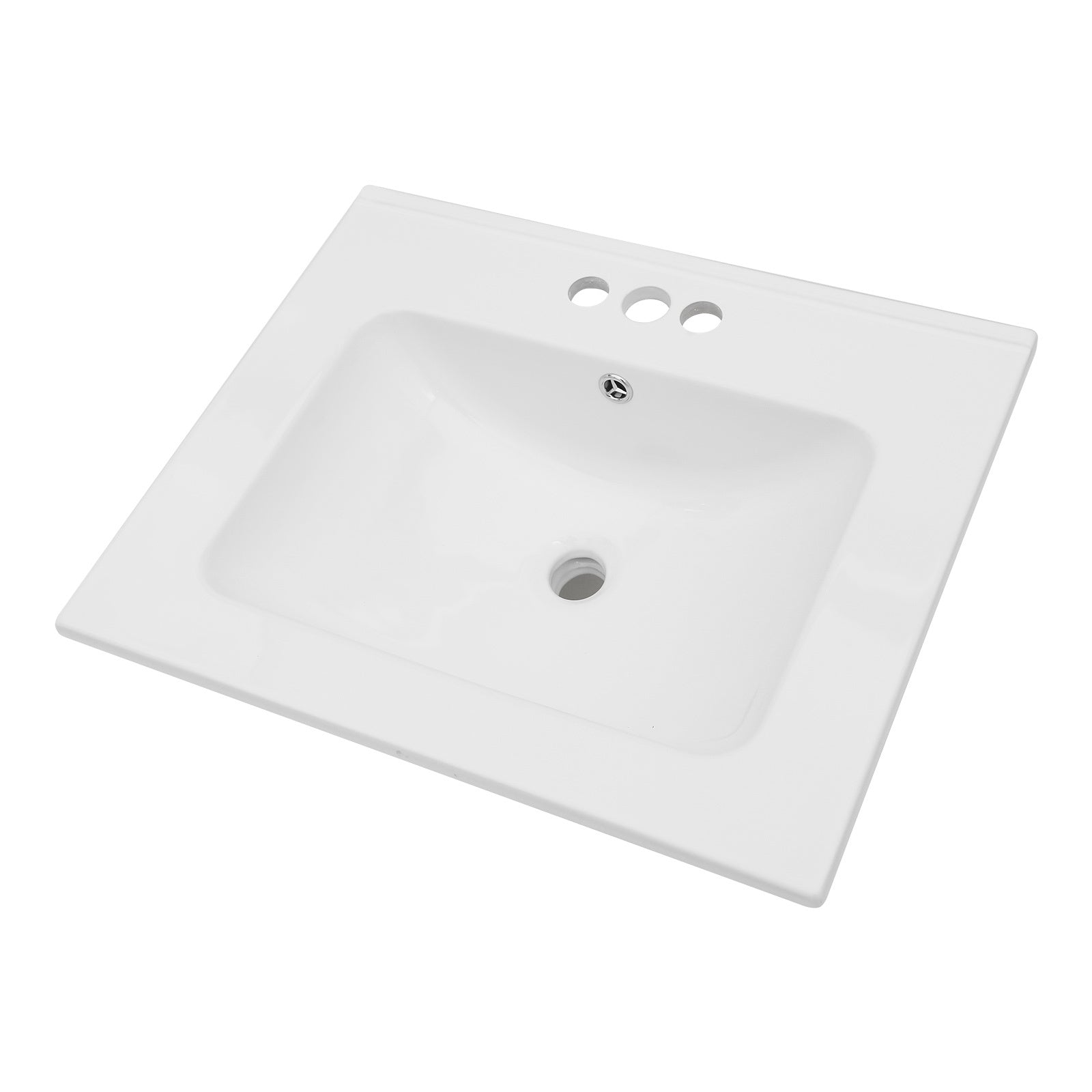 24"X19.7" White Rectangular Single Vanity Top With 3 Faucet Hole And Overflow Sink Only White Ceramic