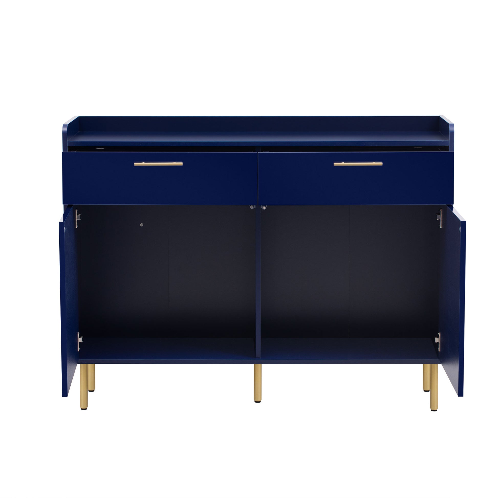 Wooden Storage Cabinet With Drawers, Steel Pipe Table Legs, Suitable For Hallway, Study, Living Room. Navy Blue Mdf