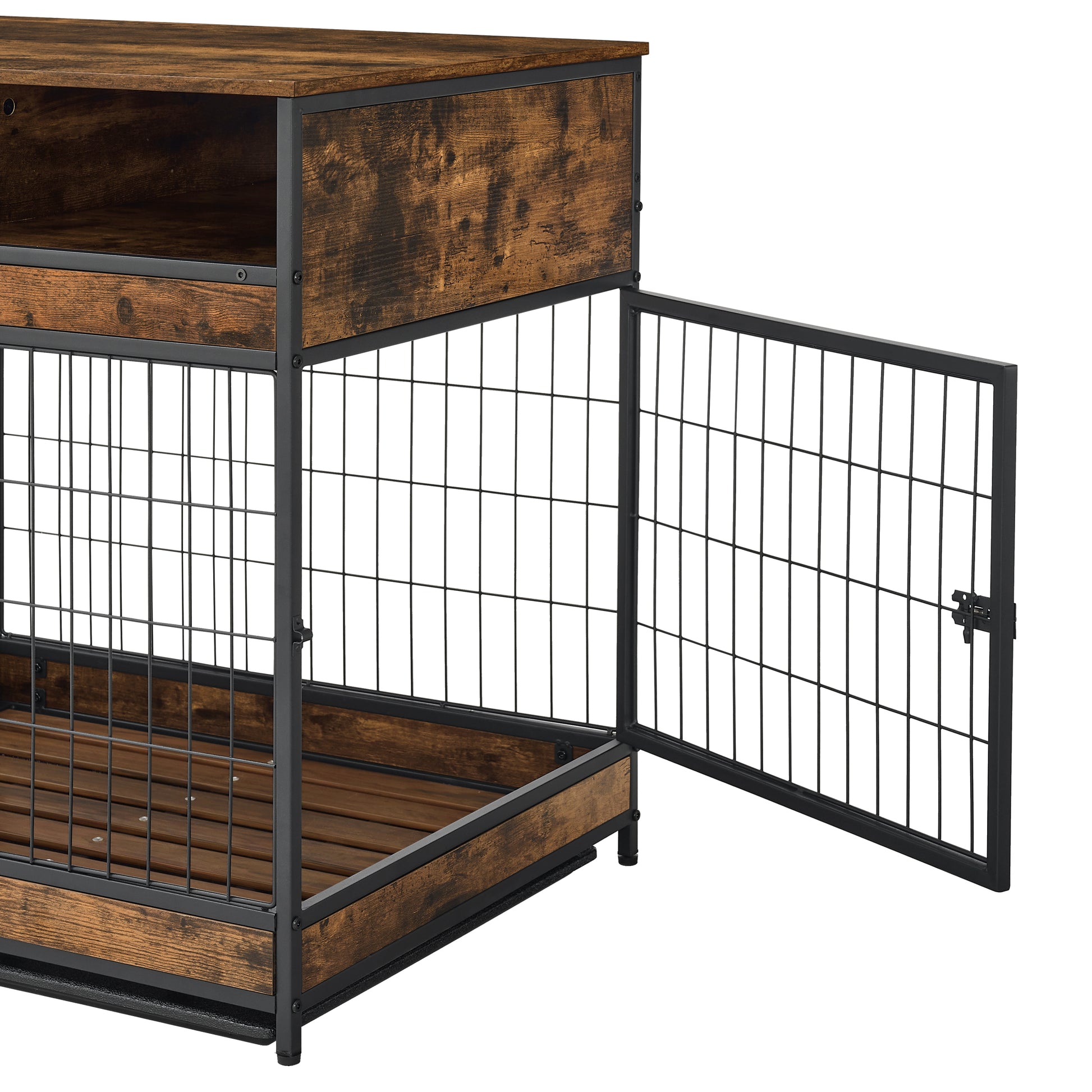 Furniture Dog Cage Crate With Double Doors ,Rustic Brown,31.5"Wx22.64"Dx30.59"H Antique Brown Metal & Wood