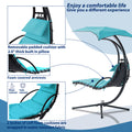 Hanging Chaise Lounger With Removable Canopy, Outdoor Swing Chair With Built In Pillow, Hanging Curved Chaise Lounge Chair Swing For Patio Porch Poolside, Hammock Chair With Stand Blue Blue Metal