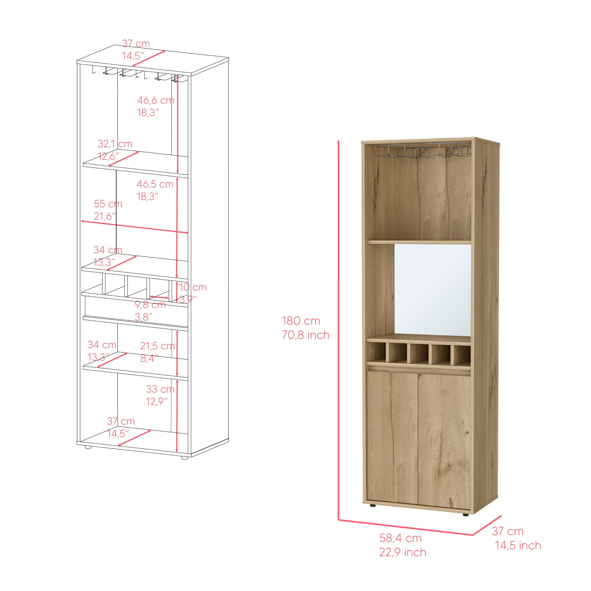 Bar Cabinet Tucson, Living Room, Light Oak Light Oak Particle Board Particle Board