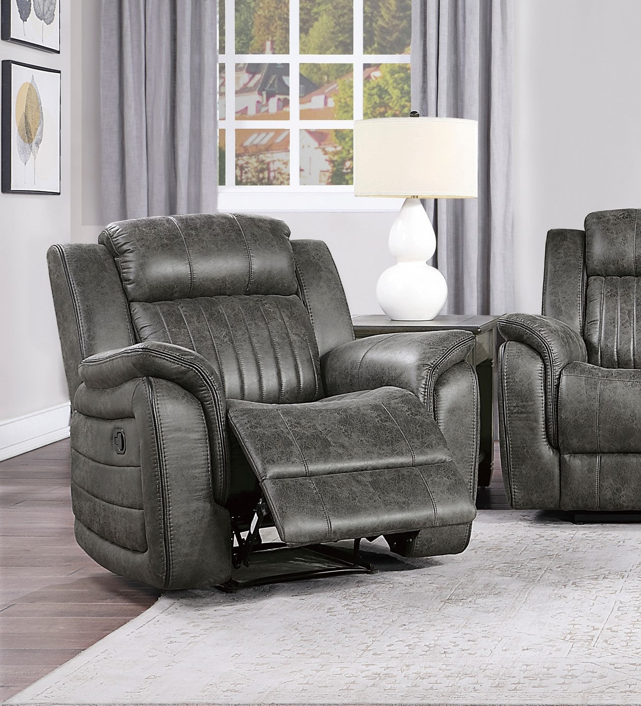 Classic Brownish Gray 1Pc Reclining Chair Plush Comfort Pillow Top Arms Vertical Tufting Solid Wood Transitional Living Room Furniture Gray Primary Living Space Classic,Transitional Wood