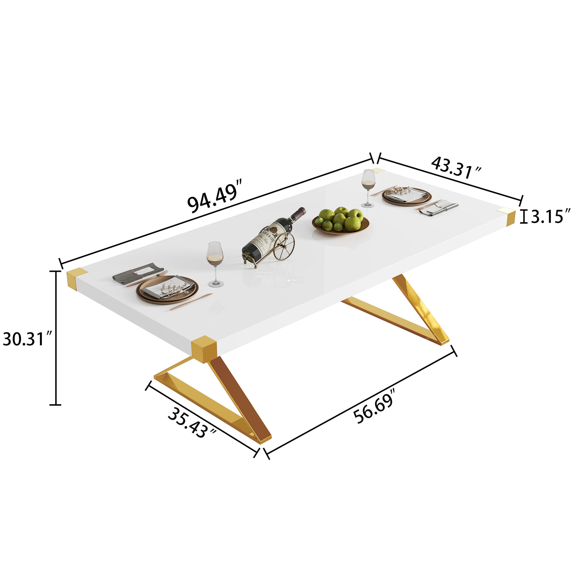 Mdf With Gold Finish Corner Top Dining Table, Gold Finish Stainless Steel Base White Gold Mdf