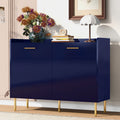 Wooden Storage Cabinet With Drawers, Steel Pipe Table Legs, Suitable For Hallway, Study, Living Room. Navy Blue Mdf