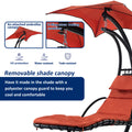 Hanging Chaise Lounger With Removable Canopy, Outdoor Swing Chair With Built In Pillow, Hanging Curved Chaise Lounge Chair Swing For Patio Porch Poolside, Hammock Chair With Stand Orange Orange Metal