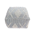 Diamond Large Handcrafted Faux Yarn Pouf, Ivory And Grey Ivory Grey Fabric