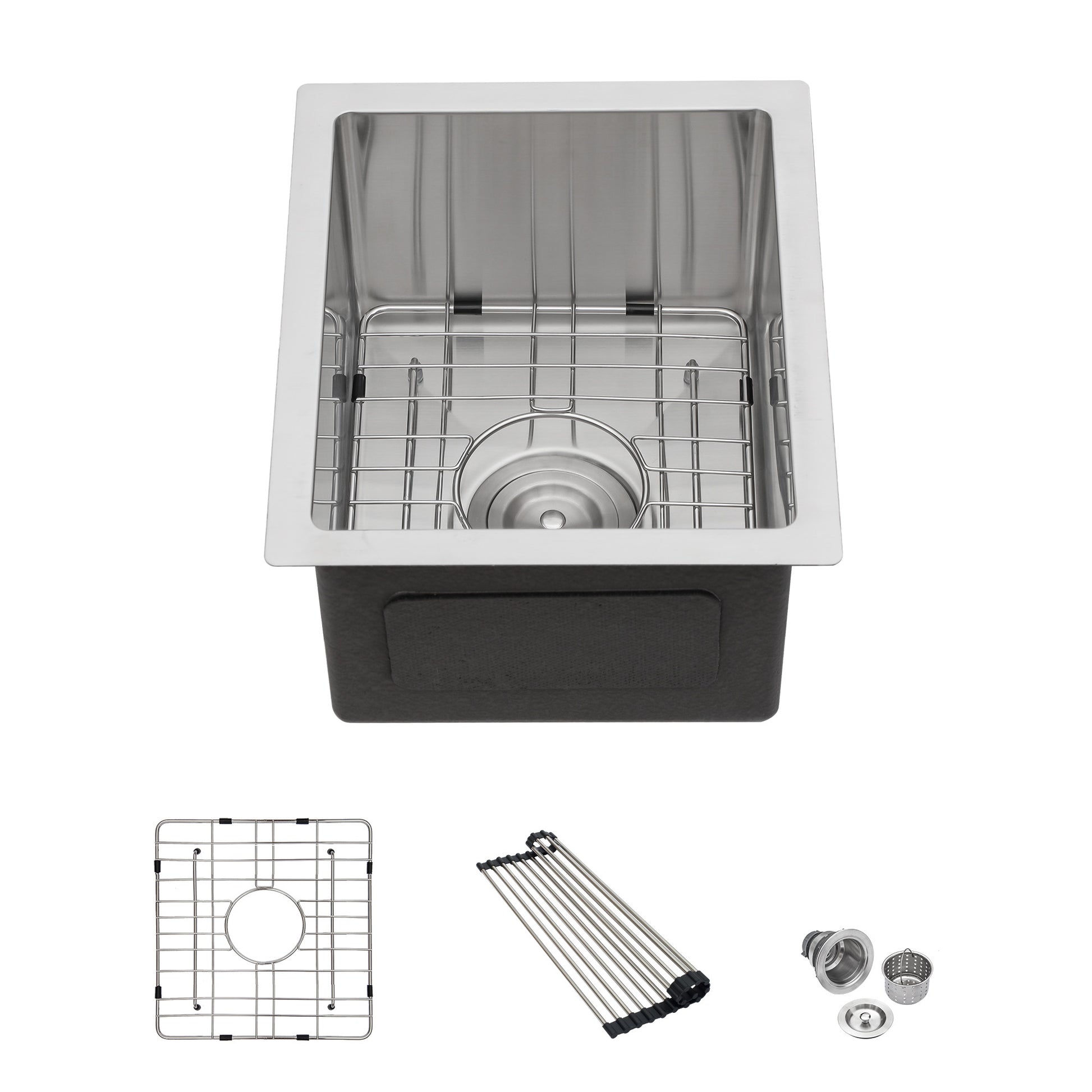 13 Inch Undermount Sink 13"X15"X9" Undermount Stainless Steel Kitchen Sink 16 Gauge Single Bowl Kitchen Sink 9 Inch Deep Bar Prep Sink Basin Brushed Nickel Stainless Steel