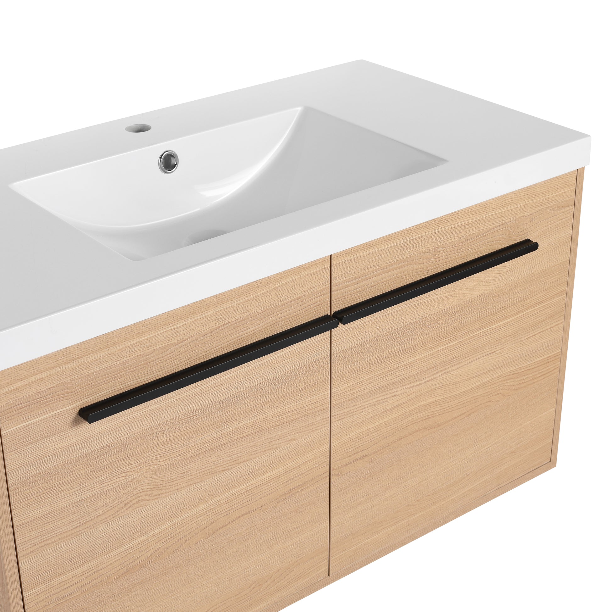 Oak 36 Inch Bathroom Vanity With Resin Countertop Sink, 2 Doors Bathroom Cabinet Set Oak Bathroom American Design Engineered Wood