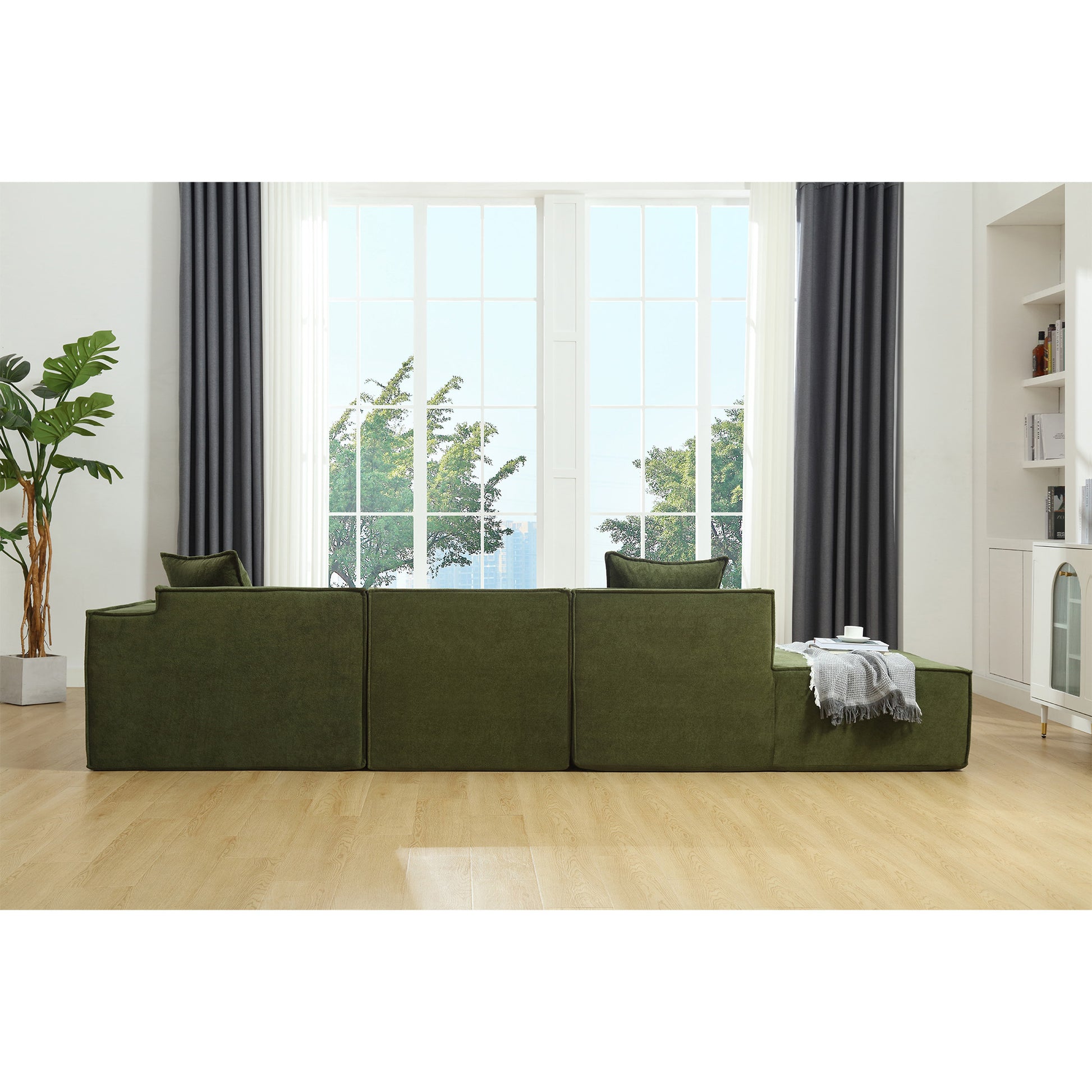 Modular Combination Living Room Sofa Set, Modern Minimalist Sofa, Free Installation Sofa, L Shaped, Italian Minimalist Tofu Block Sofa, Right Hand Facing,Terrycloth Fabric,Green Green Polyester Primary Living Space Soft Modern Polyester 3 Seat