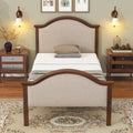 Twin Size Bed Frame With Headboard And Footboard, Upholstered Twin Platform Bed With Strong Wooden Slats Support,Walnut Twin Walnut Bedroom American Design Pine