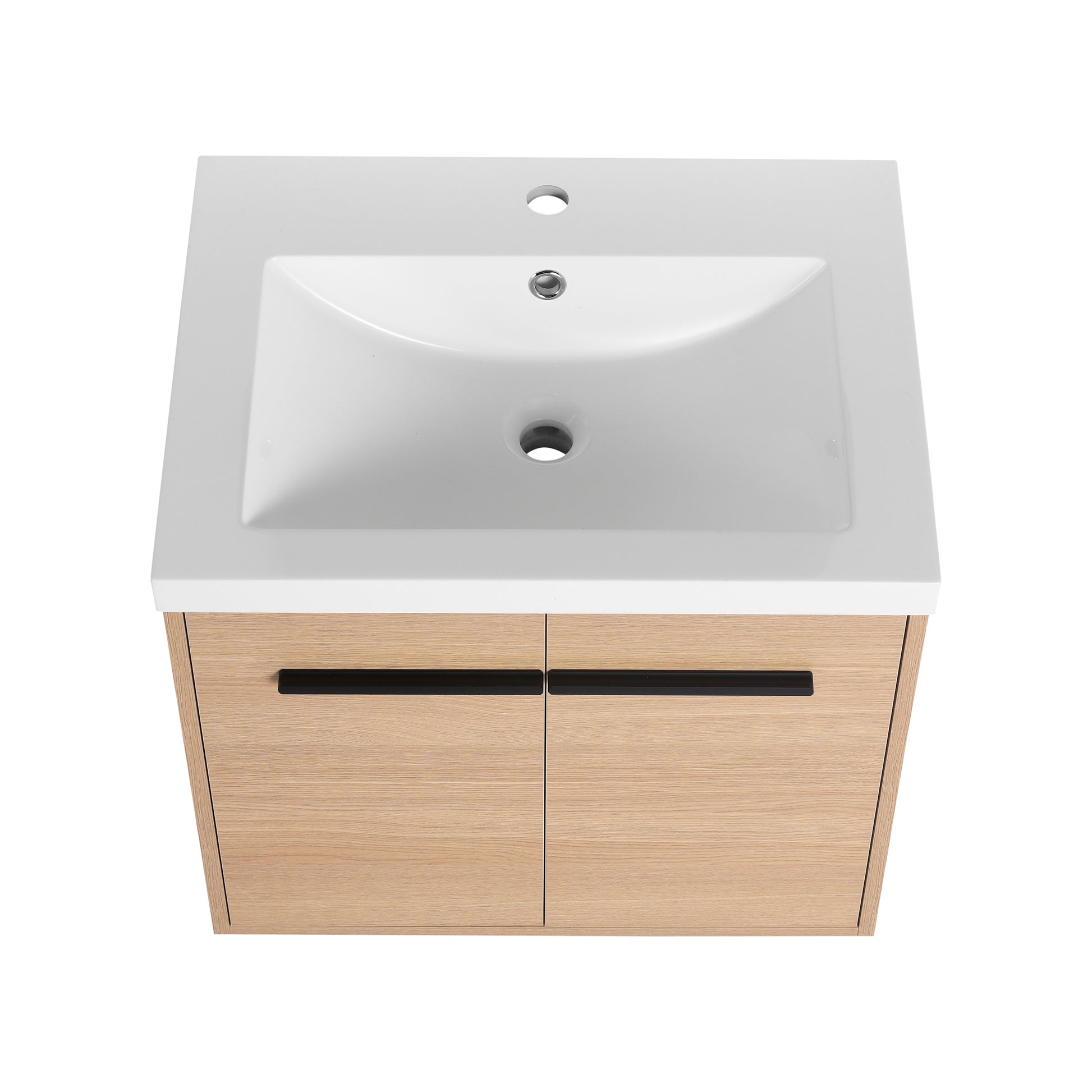 Oak 24 Inch Bathroom Vanity With Resin Countertop Sink, 2 Doors Bathroom Cabinet Set Oak Bathroom American Design Engineered Wood