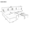 8 Piece Patio Sectional Sofa Set With Tempered Glass Coffee Table And Wooden Coffee Table For Outdoor Oasis, Garden, Patio And Poolside Beige Cushion White Steel Beige Iron