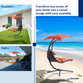 Hanging Chaise Lounger With Removable Canopy, Outdoor Swing Chair With Built In Pillow, Hanging Curved Chaise Lounge Chair Swing For Patio Porch Poolside, Hammock Chair With Stand Orange Orange Metal