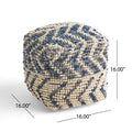 Alina Wool And Cotton Pouf, Natural And Blue Natural Wool