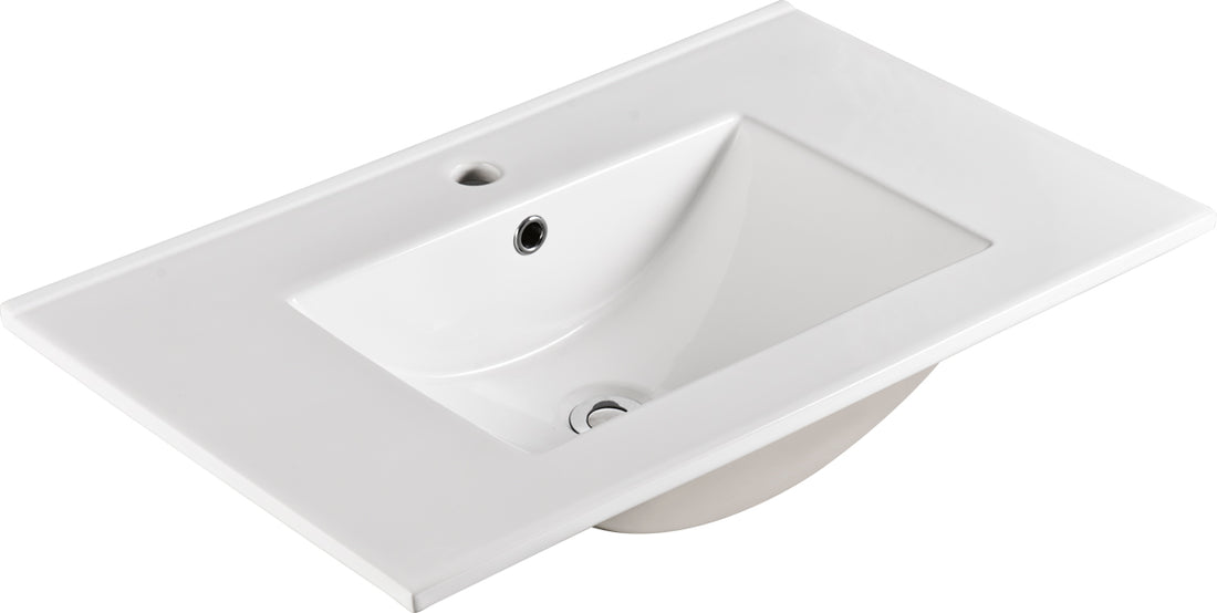 30 Inch Ceramic Vanity Top, 29.9"D X 18.3"W X 6.7"H, Glossy White Only Basin White Bathroom American Design Ceramic