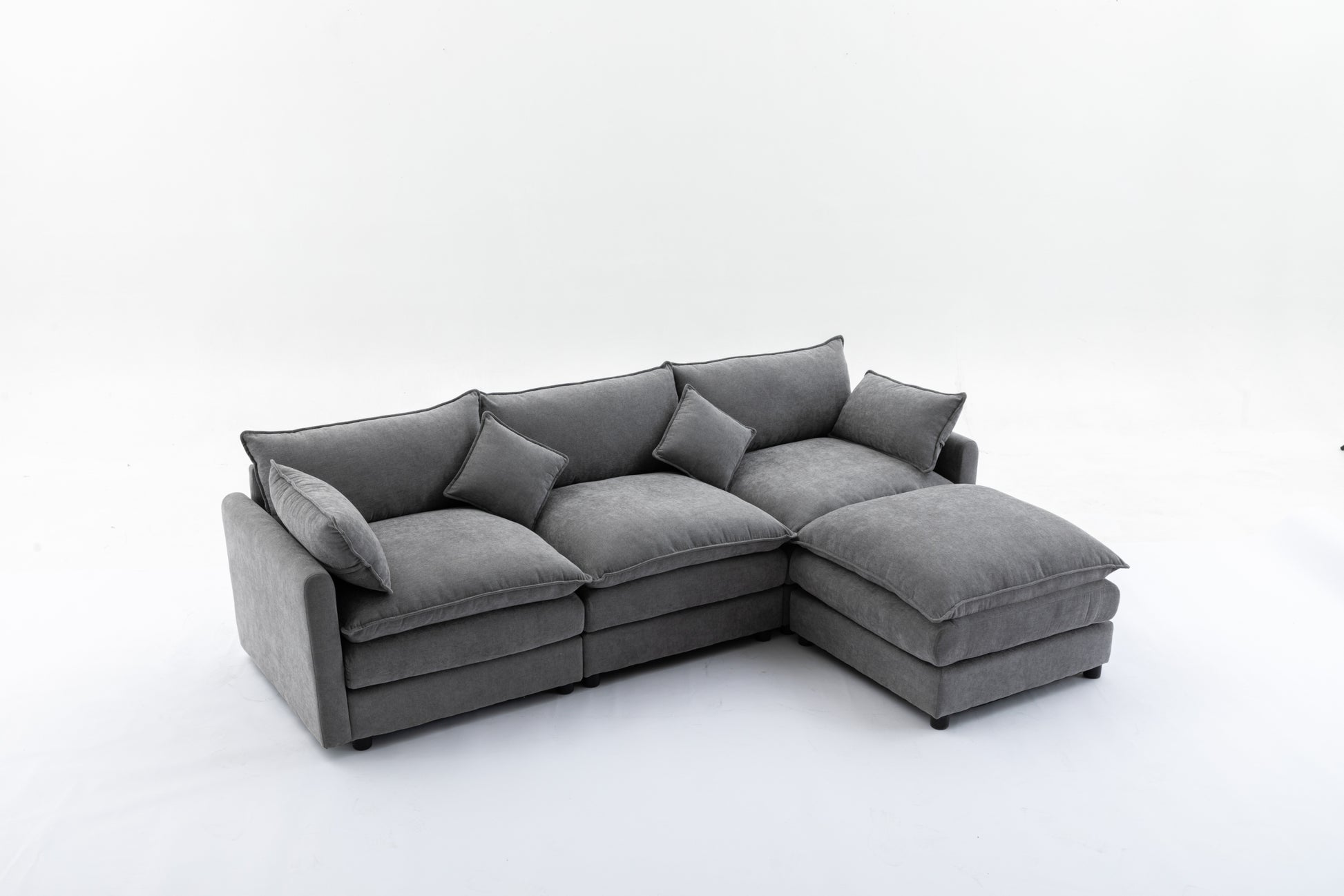 Modular Sectional Sofa, 3 Seater Sofa With Ottoman, Modern L Shaped Sofa For Living Room Bedroom Apartment Grey Wood Fabric