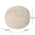 Bordeaux Knitted Cotton Round Pouf, Beige Beige Cotton