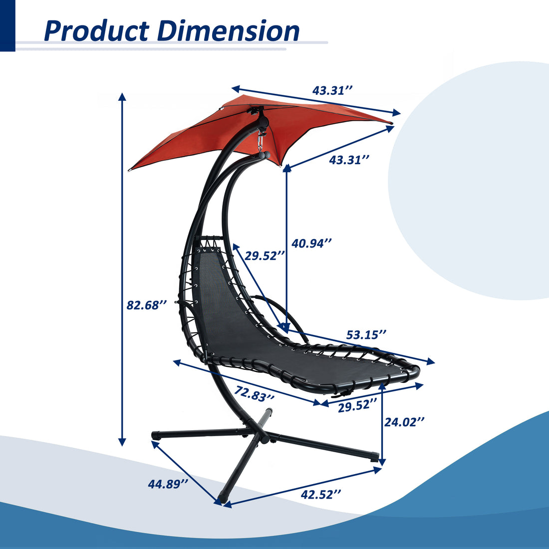 Hanging Chaise Lounger With Removable Canopy, Outdoor Swing Chair With Built In Pillow, Hanging Curved Chaise Lounge Chair Swing For Patio Porch Poolside, Hammock Chair With Stand Orange Orange Metal