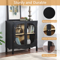 Storage Cabinet,Sideboard Buffet Cabinet,Display Cabinet With 2 Tempered Glass Doors, Adjustable Shelves, For Home Office, Living Room, Bedroom,Black Black Acacia Wood