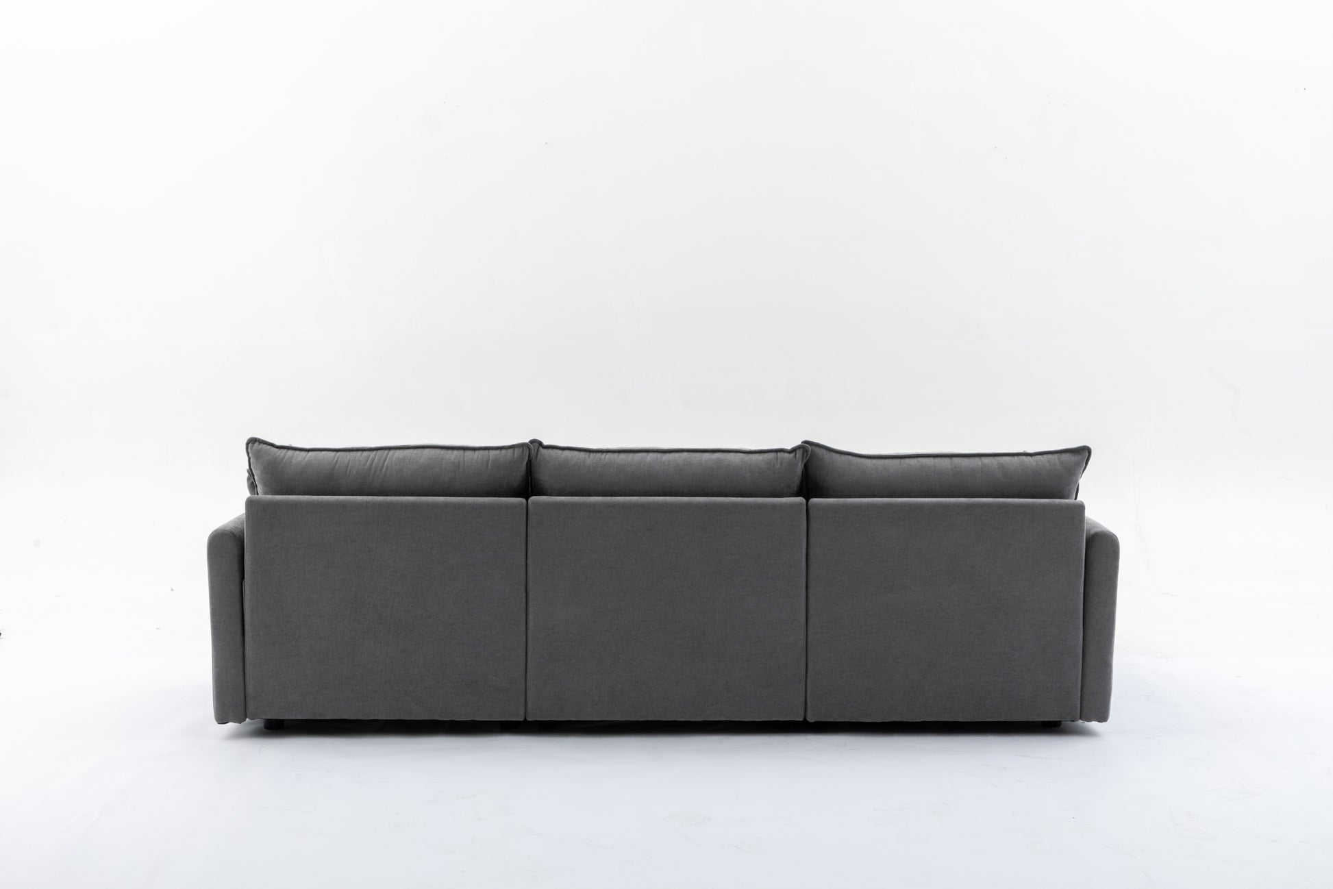 Modular Sectional Sofa, 3 Seater Sofa With Ottoman, Modern L Shaped Sofa For Living Room Bedroom Apartment Grey Wood Fabric