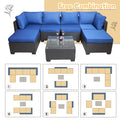 Outdoor Garden Patio Furniture 7 Piece Pe Rattan Wicker Cushioned Sofa Sets And Coffee Table, Patio Furniture Set Outdoor Couch Outdoor Couch Patio Furniture Outdoor Sofa Patio Couch Yes Complete Patio Set Black Blue Rust Resistant Frame Water Resistant