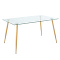 Modern Simple Rectangular Glass Dining Table, Solid Tempered Glass Countertop, Wood Transfer Metal Table Legs, White Pu Dining Chair Set, Suitable For Restaurant Kitchen Use Set Of 5 Upholstered Chair Glass White Pu Seats 4 Metal Rectangular Dining Table