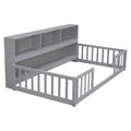 Twin Floor Bed With Bedside Bookcase,Shelves,Guardrails,Grey Twin Grey Bedroom American Design Pine