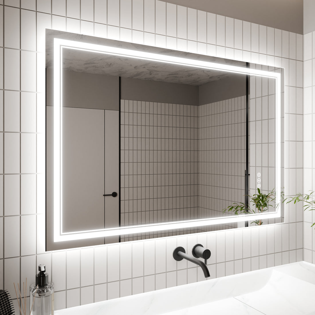 Led Bathroom Mirror, 32X48 Inch Bathroom Vanity Mirrors With Lights, Mirrors For Wall With Smart Touch Button, Anti Fog, Memory Function, Stepless Dimmable Makeup Mirror Horizontal Vertical White Aluminium