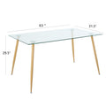 Modern Simple Rectangular Glass Dining Table, Solid Tempered Glass Countertop, Wood Transfer Metal Table Legs, Light Yellow Pu Dining Chair Set, Suitable For Restaurant Kitchen Use Set Of 7 Upholstered Chair Glass Light Yellow Seats 6 Metal Rectangular
