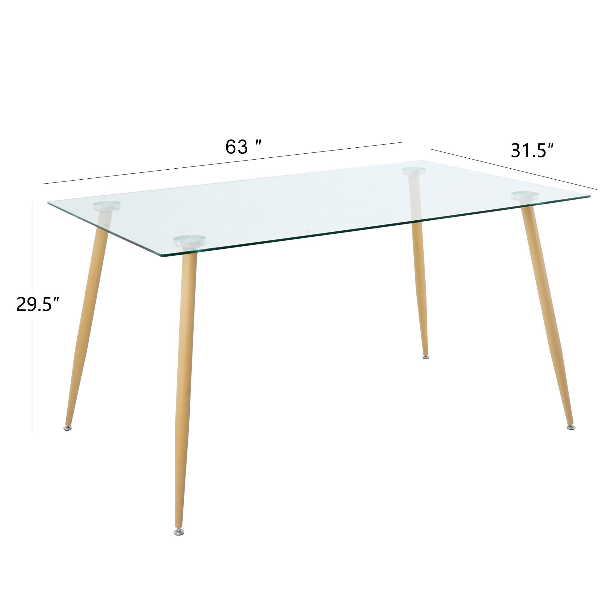 Modern Simple Rectangular Glass Dining Table, Solid Tempered Glass Countertop, Wood Transfer Metal Table Legs, Gray Pu Dining Chair Set, Suitable For Restaurant Kitchen Use Set Of 7 Upholstered Chair Glass Gray Pu Seats 6 Metal Rectangular Dining Table