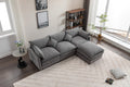 Modular Sectional Sofa, 3 Seater Sofa With Ottoman, Modern L Shaped Sofa For Living Room Bedroom Apartment Grey Wood Fabric