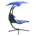 Hanging Chaise Lounger With Removable Canopy, Outdoor Swing Chair With Built In Pillow, Hanging Curved Chaise Lounge Chair Swing For Patio Porch Poolside, Hammock Chair With Stand Navt Navy Metal
