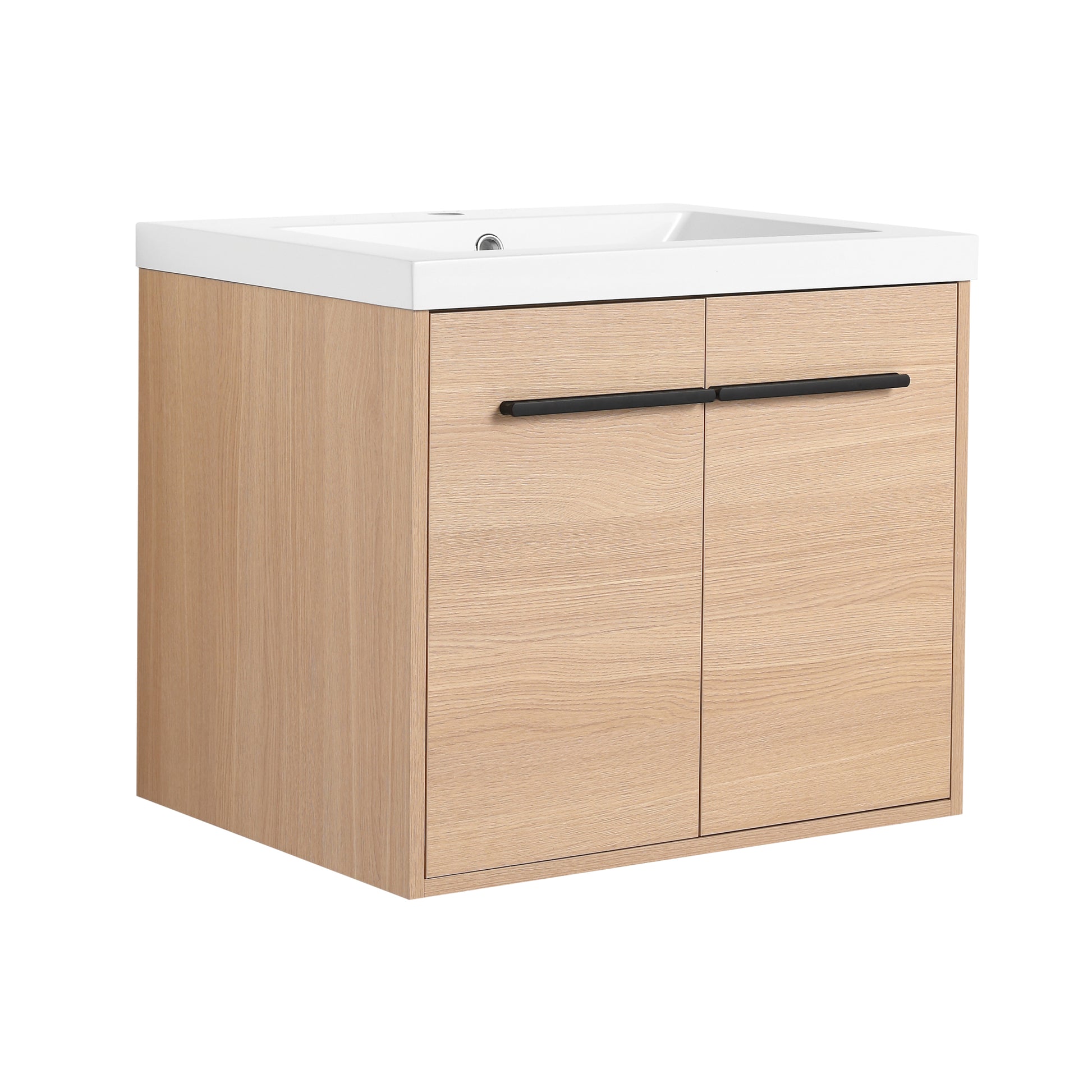 Oak 24 Inch Bathroom Vanity With Resin Countertop Sink, 2 Doors Bathroom Cabinet Set Oak Bathroom American Design Engineered Wood