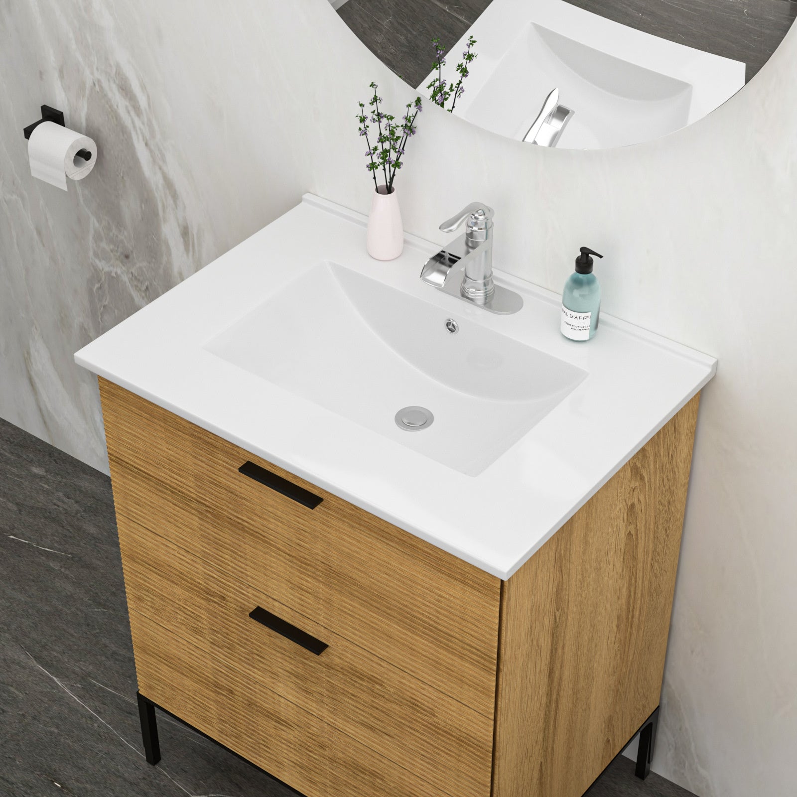 30.2"X18.5" White Rectangular Single Vanity Top With 1 Faucet Hole And Overflow Sink Only White Ceramic