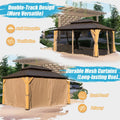 10X14Ft Cedar Wood Gazebo, Solid Wood Hardtop Gazebo With Galvanized Steel Double Roof, Netting & Curtains, Outdoor Gazebo For Patio, Backyard, Deck, Lawns Brown Aluminum