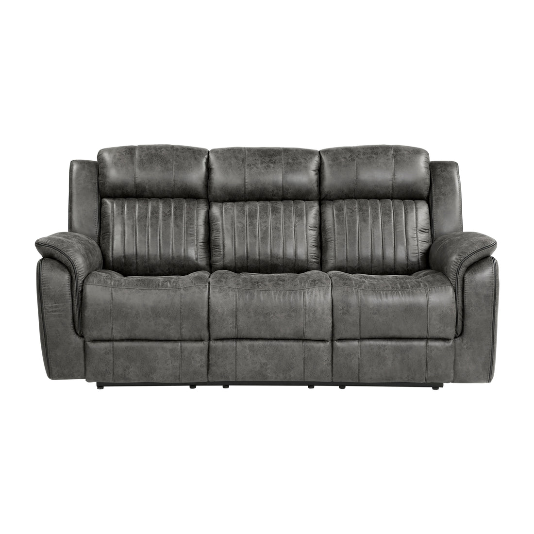 Classic Brownish Gray 1Pc Double Reclining Sofa Plush Comfort Pillow Top Arms Vertical Tufting Solid Wood Transitional Living Room Furniture Gray Microfiber Wood Classic,Transitional Pillow Top Arms Wood