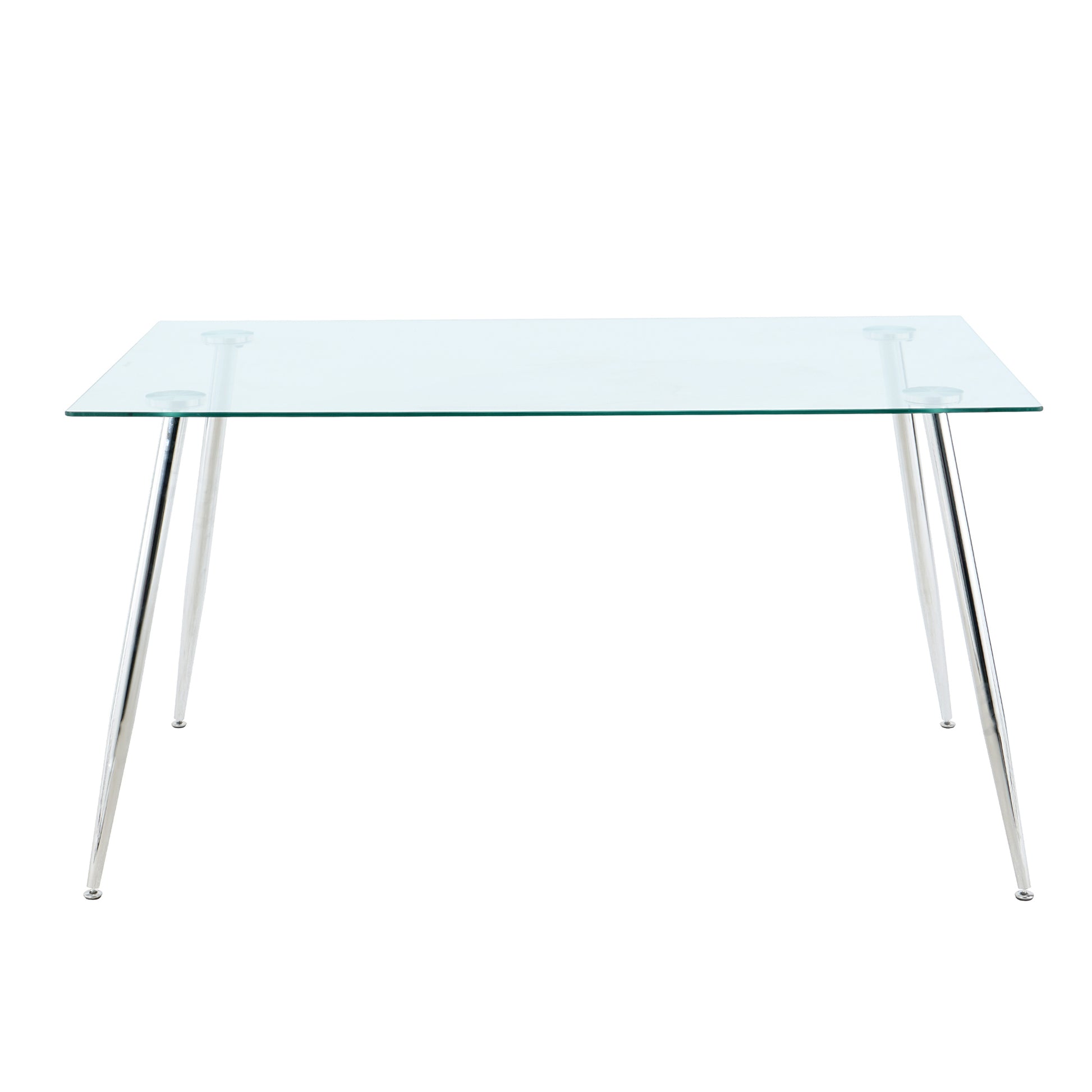 Modern Simple Rectangular Glass Dining Table, Solid Tempered Glass Tabletop, Electroplated Table Legs, Gray Pu Dining Chair Set, Suitable For Restaurant Kitchen Use Set Of 7 Upholstered Chair Glass Gray Pu Seats 6 Metal Rectangular Dining Table With