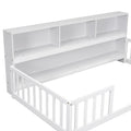 Twin Floor Bed With Bedside Bookcase,Shelves,Guardrails,White Twin White Bedroom American Design Pine