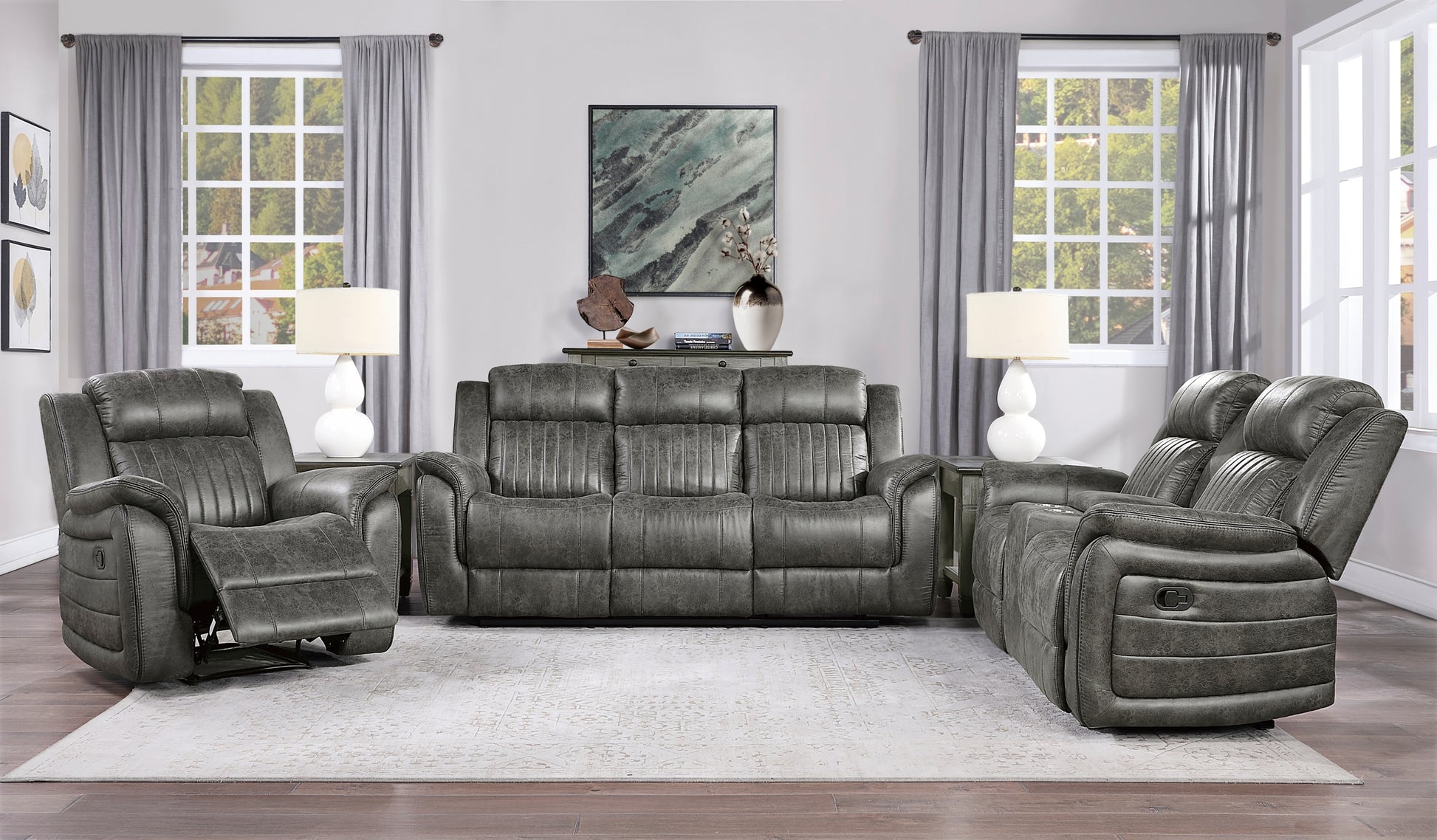 Classic Brownish Gray 1Pc Double Reclining Sofa Plush Comfort Pillow Top Arms Vertical Tufting Solid Wood Transitional Living Room Furniture Gray Microfiber Wood Classic,Transitional Pillow Top Arms Wood