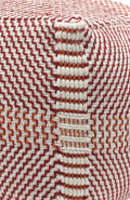 Morro Bay Handcrafted Water Resistant Pouf, Orange And Red Multi Multi Waterproof Fabric