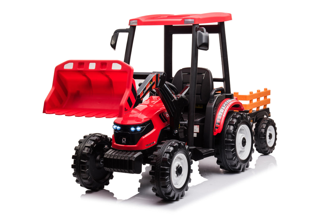 24V Kids 3In1 Ride On Tractor, Pedal Tractors With Working Loader And Backhoe Digger, Kids' Ride On Car Toys, Battery Powered Electric Vehicles With Trailer, Digger For Toddlers Red Red Plastic