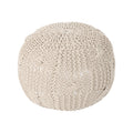 Bordeaux Knitted Cotton Round Pouf, Beige Beige Cotton