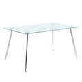 Modern Simple Rectangular Glass Dining Table, Solid Tempered Glass Tabletop, Electroplated Table Legs, Gray Pu Dining Chair Set, Suitable For Restaurant Kitchen Use Set Of 7 Upholstered Chair Glass Gray Pu Seats 6 Metal Rectangular Dining Table With