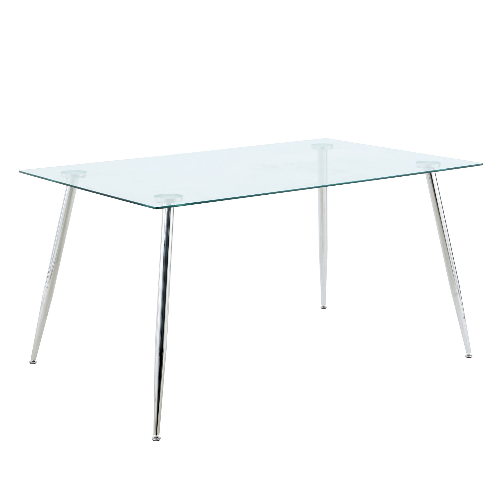 Modern Simple Rectangular Glass Dining Table, Solid Tempered Glass Tabletop, Electroplated Table Legs, Gray Pu Dining Chair Set, Suitable For Restaurant Kitchen Use Set Of 7 Upholstered Chair Glass Gray Pu Seats 6 Metal Rectangular Dining Table With