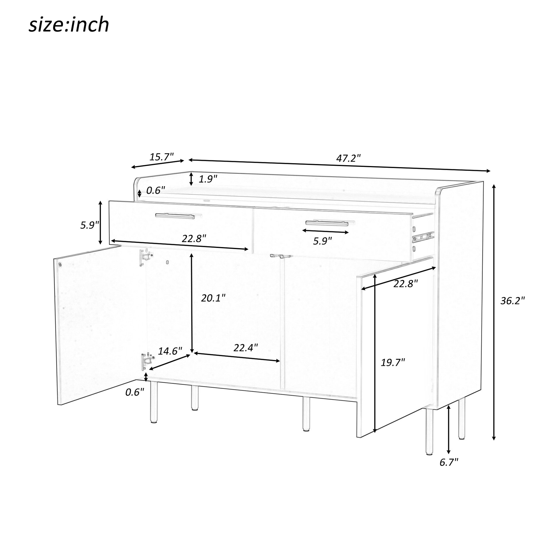 Wooden Storage Cabinet With Drawers, Steel Pipe Table Legs, Suitable For Hallway, Study, Living Room. White Mdf