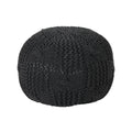 Bordeaux Knitted Cotton Round Pouf, Dark Gray Dark Gray Cotton