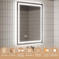 Led Bathroom Mirror, 28X36 Inch Bathroom Vanity Mirrors With Lights, Mirrors For Wall With Smart Touch Button, Anti Fog, Memory Function, Stepless Dimmable Makeup Mirror Horizontal Vertical White Aluminium