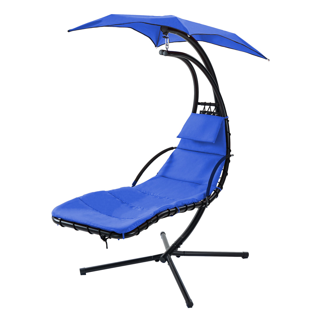 Hanging Chaise Lounger With Removable Canopy, Outdoor Swing Chair With Built In Pillow, Hanging Curved Chaise Lounge Chair Swing For Patio Porch Poolside, Hammock Chair With Stand Navt Navy Metal