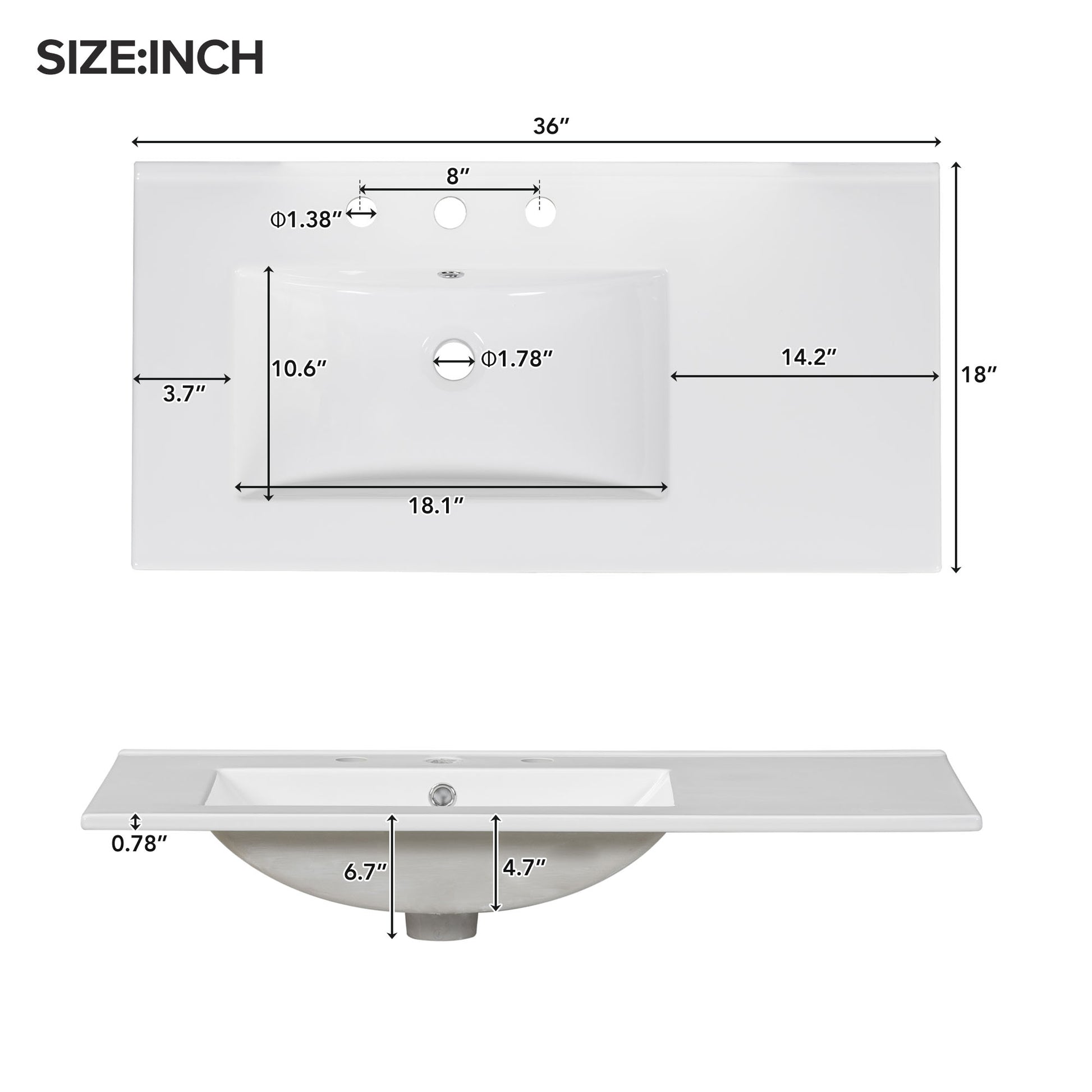 36" White Bathroom Vanity With Ceramic Sink Combo, Abundant Storage Cabinet 2 Soft Close Doors And 5 Drawers White Bathroom Solid Wood Mdf